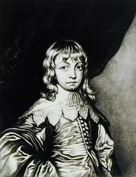 Porträtt av George, hertig av Buckingham (1592-1628) graverad av Robert Dunkarton (1744-c.1817) från Illustrious Characters in British History (mezzotint)