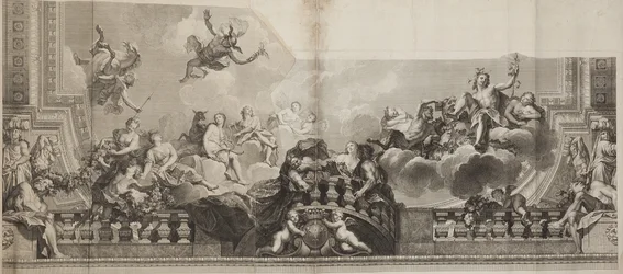 Design av mittpanelen i taket i Palais Royal, graverad av Nicolas Henri Tardieu (1674-1749)