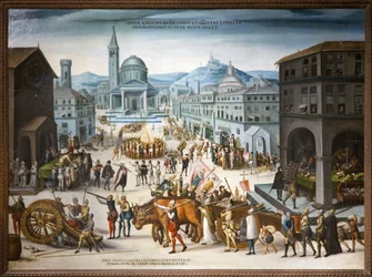 Sac de Lyon av kalvinisterna 1562. Protestantiska ikonoklastiska handlingar mot den katolska kyrkans religiösa bilder. Under det första religionskriget tog reformer ledda av Baron des Adrets stadshuset och de vitala centran i staden Lyon