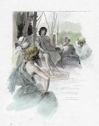 Odyssee of Homere: Singing II: Telemaque återförenar de gamla grekernas församling och lyssnar på talet av Egyptios vars son Antiphus lämnade med Ulysses (Odyssey av Homer: Telemachus kallar en församling av medborgare i Ithaca för att diskutera vad som bö