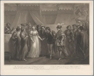 Catherine van Valois och konung Hendrik V van Engeland, 1420 Prinsessan Katarina av Frankrike presenterade för Henrik den 5:e av England (...) 1419 / La Princesse Catherine de France (...) (titel på objektet)