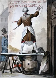 En teckenskrivare och hans assistent (färg litho)