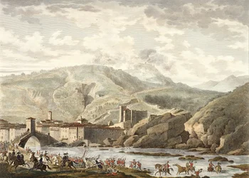 Slaget vid Millesimo, 25 Germinal, år 4 (april 1796) graverad av Jean Duplessi-Bertaux (1747-1819) (akvatint)