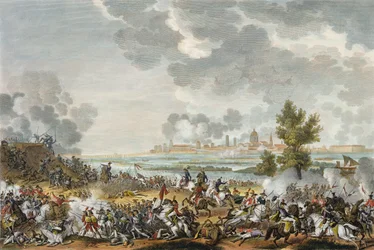 Slaget vid S. Giorgio di Mantova, 29 Fructidor, år 4 (september 1796) graverad av Jean Duplessi-Bertaux (1747-1819) (akvatint)