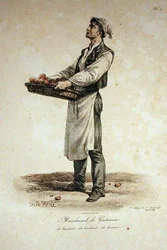 The Cake Seller, nummer 1 från The Cries of Paris-serien, graverad av Francois Seraphin Delpech (1778-1825)