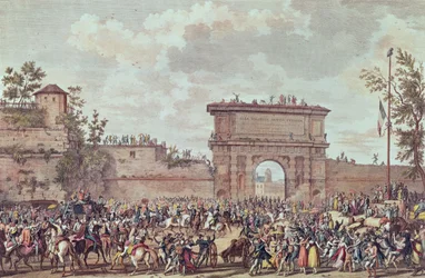 Fransmännens intåg i Milano, 25 Floreal An IV (14 maj 1796) (akvatint)