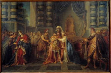 Cleopatre sväljer giftet Representation av den sista scenen i akten I "" Rodogune"" av Pierre Corneille. Målning av Charles Antoine Coypel (1694-1752) 1749 sön. 1,3x1,95 m