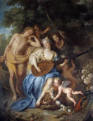 Detalj av "" Porträtt av hertiginnan av Villars"" född Angelique de Varangeville (1683 -?). Målning av Antoine Coypel (1661-1722)