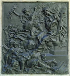 Frankrikes ängel som utvisar kättarna, detalj från piedestalen på en staty av Ludvig XIV, ca 1687 (brons)