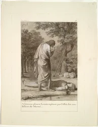 Aristomenes sörjer Sokrates död från Meroës förtrollning (från Apuleius bok 1, "The Golden Ass")