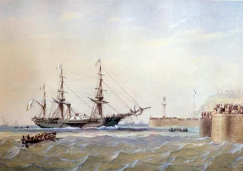 Hjulfartyg som återvänder till hamnen i Le Havre på 1800-talet Akvarell av Antoine Desire Heroult (1802-1853) 1800-talets Paris, Musee de la Marine