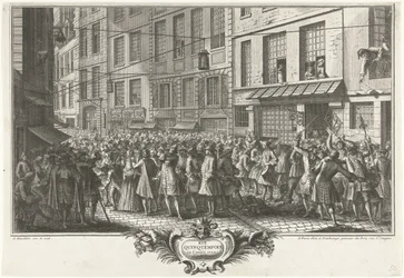 Från Rue Quinquempoix, 1720 Rue Quinquempoix år 1720 (titel på objekt) Het Groote Tafereel der Dwaasheid (serietitel)