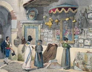 Medborgare som dyrkar i Rom, av Antoine Jean-Baptiste Thomas (1791-1834), gravyr från År i Rom, Frankrike