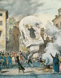Luftballong för San Giuseppe-dagen i Rom, av Antoine-Jean-Baptiste Thomas (1791-1833), tryck. Detalj. Italien