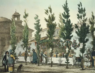 Italien, Rom, Pantheon gatumatförsäljare av Antoine Jean-Baptiste Thomas, tryck