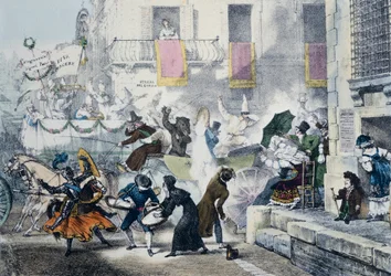 Kastar konfetti under karnevalen i Rom, av Antoine-Jean-Baptiste Thomas (1791-1833), Italien
