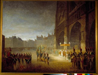 Flaggornas välsignelse på torget i katedralen Notre Dame de Paris 1804 Målning tillskriven Antoine Jean Gros (1771-1835) 1800-talets sön. 1,1x1,46 m Paris, Musee Carnavalet