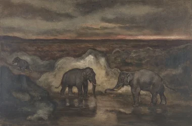 Elefanter vid en bassäng, 1810-75.