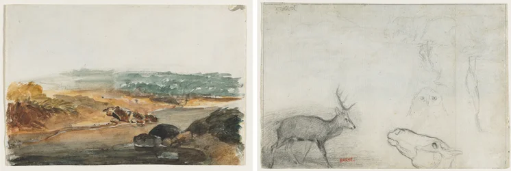 Landskap (rekto); Studier av djur (verso)