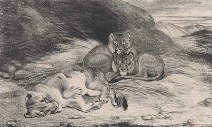 Lejoninna och ungar, möjligen 1832.