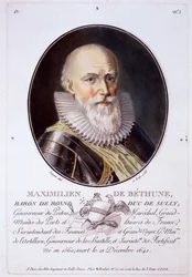 Maximilien de Bethune, Baron de Rosni och Duc de Sully, från Porträtt av stora män, berömda kvinnor och minnesvärda ämnen i Frankrike, graverade och tryckta i färg, utgiven av Pierre Blin, 178