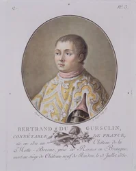 Porträtt av Bertrand du Guesclin (1311-80), Frankrikes högkonstapel, graverad av Leon Roger, 1786
