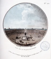 Utsikt över Place Vendôme - i "" Pittoreska vyer över huvudbyggnaderna i Paris"" av sergeant