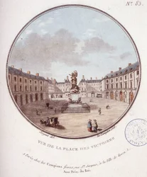 Utsikt över Place des Victoires, Paris. I prittoresque utsikt över huvudbyggnaderna i Paris av sergeant