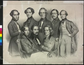Grupp berömda pianister (litografi)