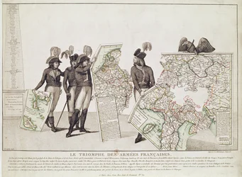 De franske hæres triumf, Napoleon og hans generaler holder kort over deres sejre på tidspunktet for freden i Loeben, 18. april 1797, ca. 1797 sverige