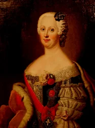Porträtt av Johanna-Elizabeth, kurfurstin av Anhalt-Zerbst 1712-1760, mor till Katarina II, 1740-talet