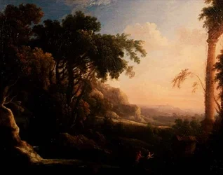 Pan och Syrinx i ett arkadiskt landskap