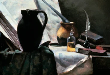 Stilleben med skalle, detalj, 1800-talet.