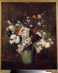 Vas med blommor Målning av Antoine Vollon (1833-1900) Lille Museum of Fine Arts från 1800-talet