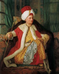 Porträtt av Charles Gravier greve av Vergennes och fransk ambassadör, i turkisk klädsel