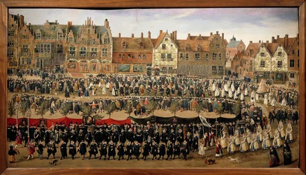 Procession av jungfrurna på Sablon i Bryssel, ca 1635-40 (olja på plywoodskiva)