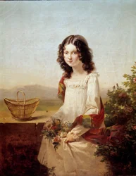 Porträtt av Lise Aubin de Fougerais Målning av Hortense Haudebourg Lescot (1784-1845) 1817 Sön. 0,4x0,32m.