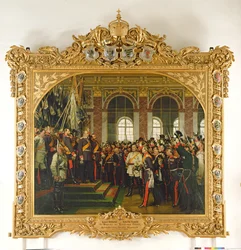 Proklamationen av Wilhelm som kejsare av det nya Tyska riket i Spegelsalen i Versailles den 18 januari 1871, målad 1885