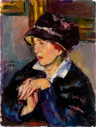 Kvinna med en mörk hatt - Målning av Anton Faistauer (1887-1930) olja på duk