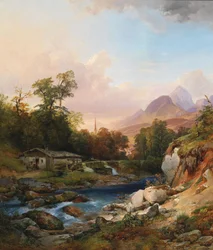 Ett bergslandskap med en smedja