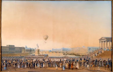 Entré av Ludvig XVIII, kung av Frankrike (1755-1824) i Paris den 3 maj 1814. Målning av Antoine Ignace Melling (1763-1831)
