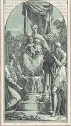 Jungfrun och barnet på tronen, Saint Hieronymus längst ner till höger, Saint Francis..., före 1749.