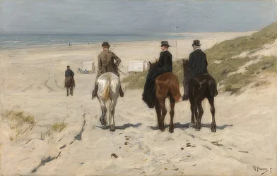 Ridtur på stranden. 1876