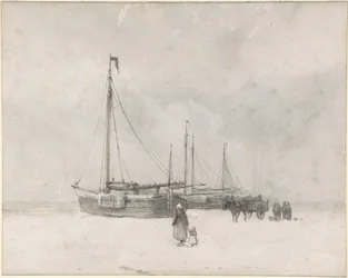 Fiskebåtar på stranden på vintern