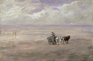 På stranden (olja på trä)