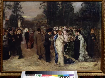 Offentliga festligheter i Sokolniki Park (Moskva) (Offentlig glädje i Sokolniki). Målning av Nikolai Pavlovich Tjechov (1859-1889). Olja på duk, rysk konst. Statens centrala litterära museum, Moskva.