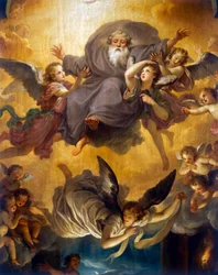 Tillbedjan av herdarna med Fadern Gud i en änglars härlighet, av Anton Raphael Mengs, olja på duk
