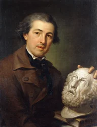 Porträtt av Giuseppe Franchi, halvlångt, med en byst av Homeros, ca 1771-73