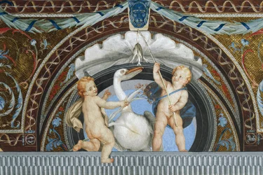 Putti med en pelikan, av Anton Raphael Mengs, detalj, mixed media