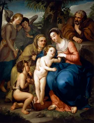 Den heliga familjen med Saint Elizabeth, Saint John the Baptist och två änglar, av Anton Raphael Mengs